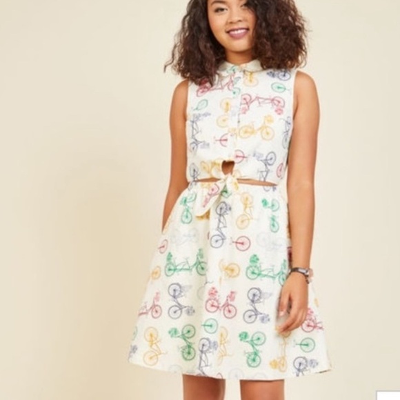ModCloth Bicycle Novelty Print Cotton Cut Out Sleeveless Mini Dress Size S - Picture 7 of 8